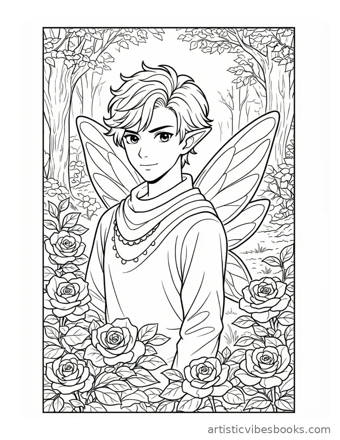 Sample page: elf in rose garden