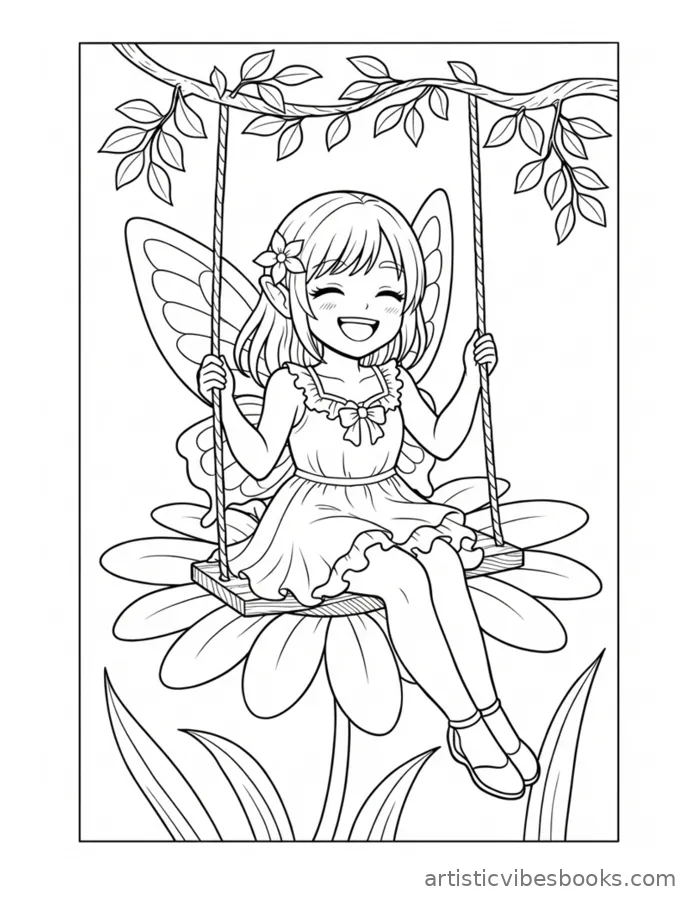 Sample page: fairy on flower swing