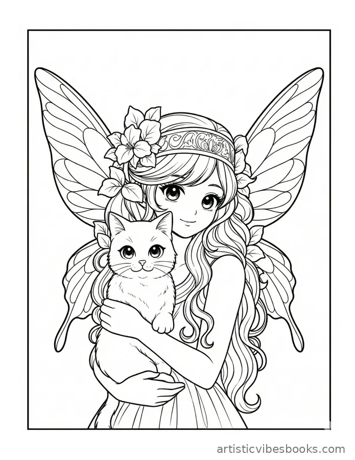 Sample page: fairy with kitten